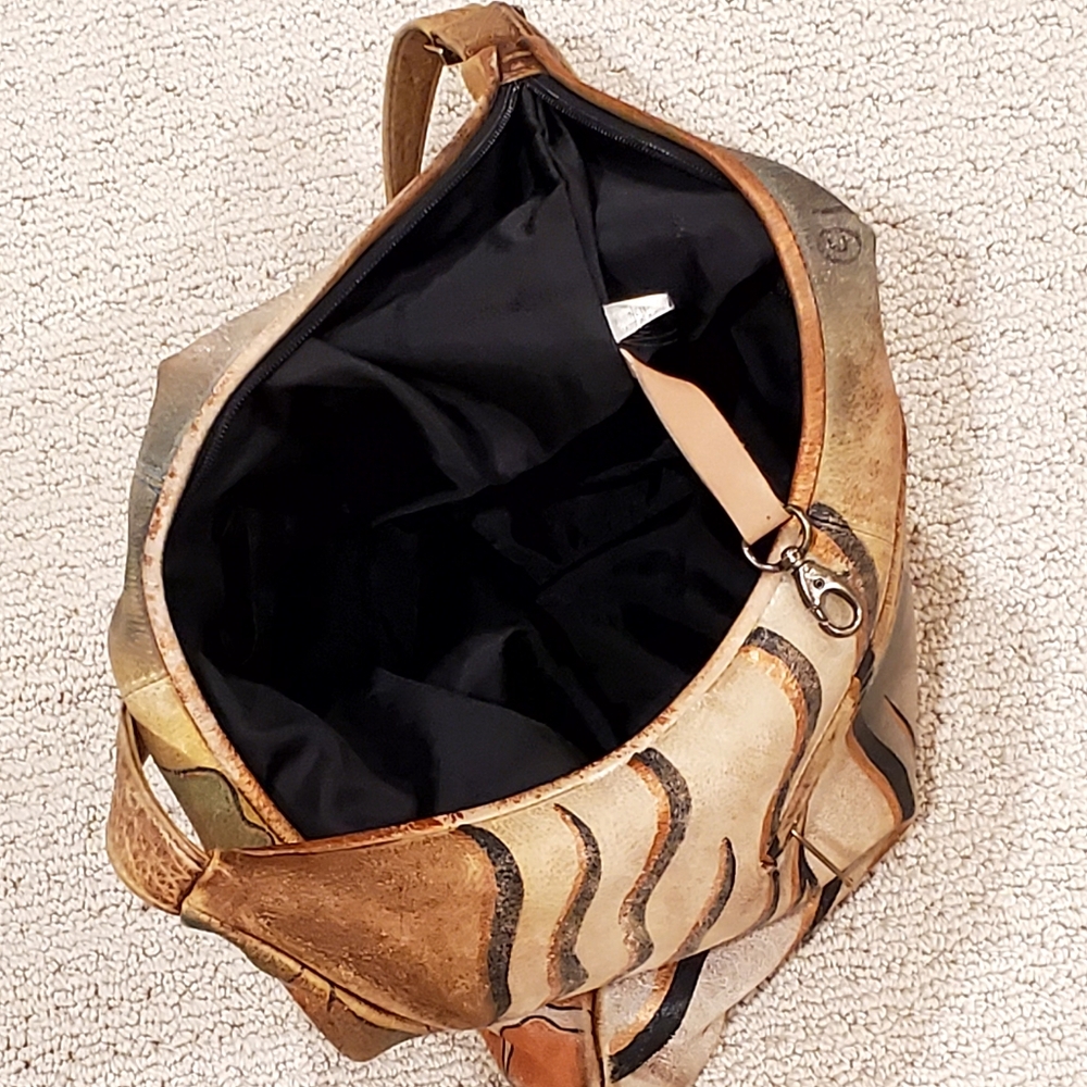 Anuschka Signed Leather Handpainted African Safari+Animal Prints Shoulder Bag - Picture 8 of 16